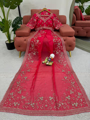 Pretty Thread & Sequence Pink Color Saree