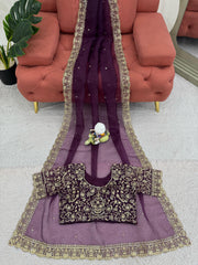 Marriage Special Organza Silk Purple Color Saree