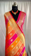 Attractive Benarasi Silk Multi Color Orange Pink Saree