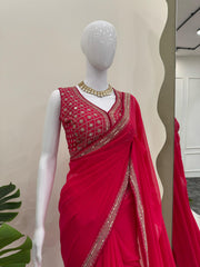 Lovely Georgette Pink Color Saree