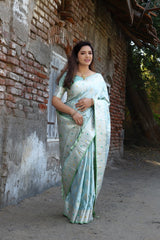 Beautiful Sky Blue Color Kanjivaram Designer Borders Silk Saree