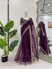 Marriage Special Organza Silk Purple Color Saree