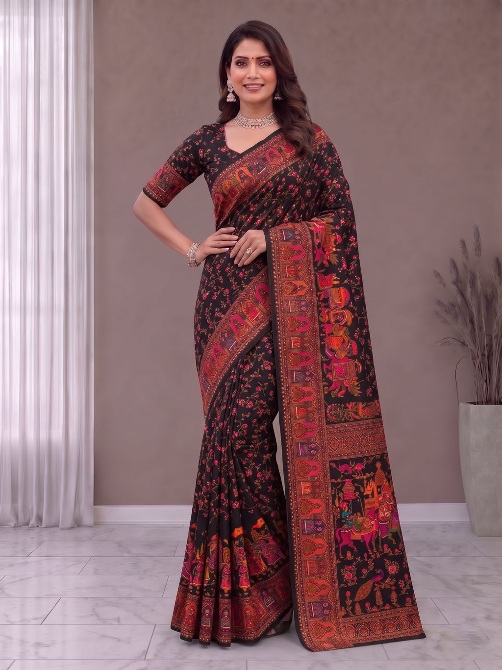 Pure Soft Pashmina Silk Saree with Kashmiri Woven Pallu