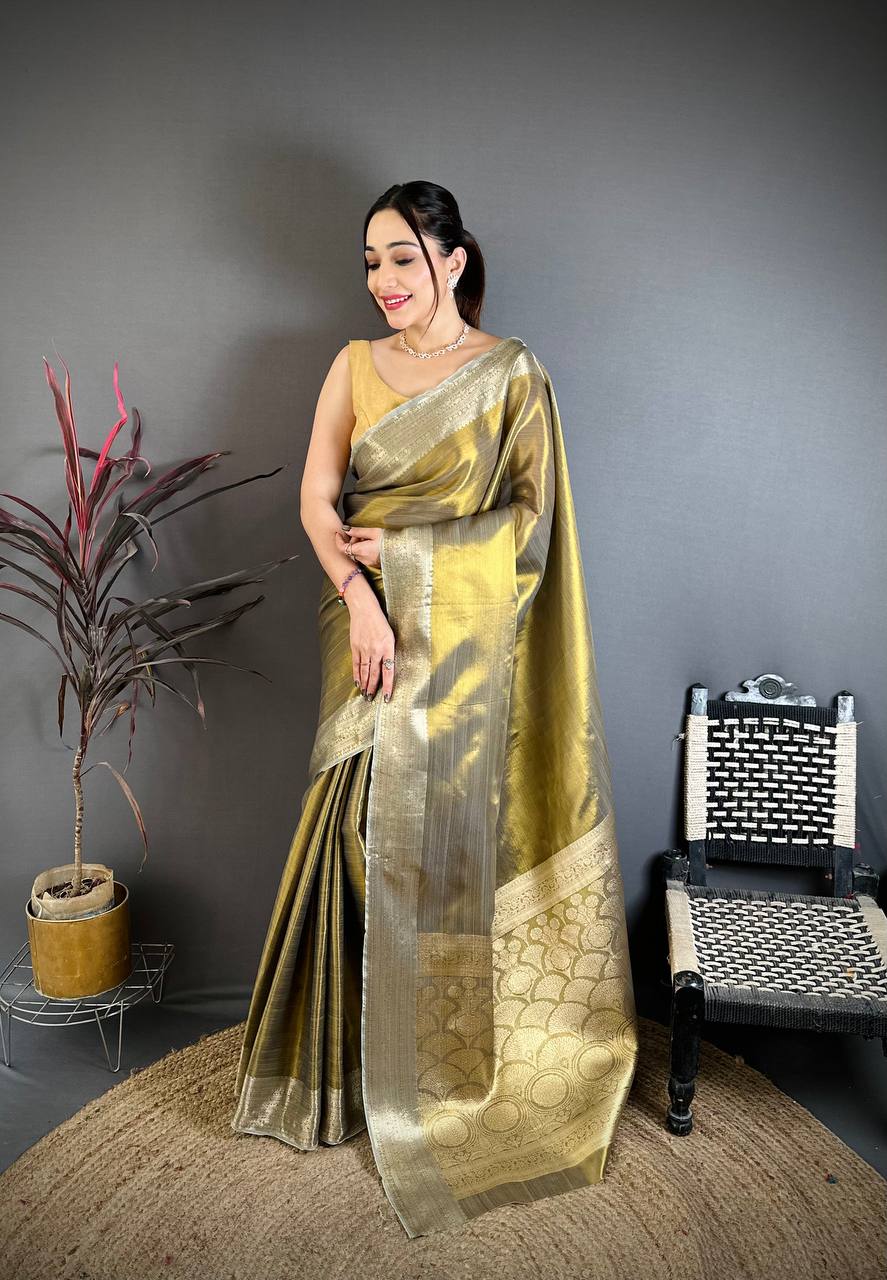 Banarasi Soft Tissue Silk Saree with Copper Zari Weaving