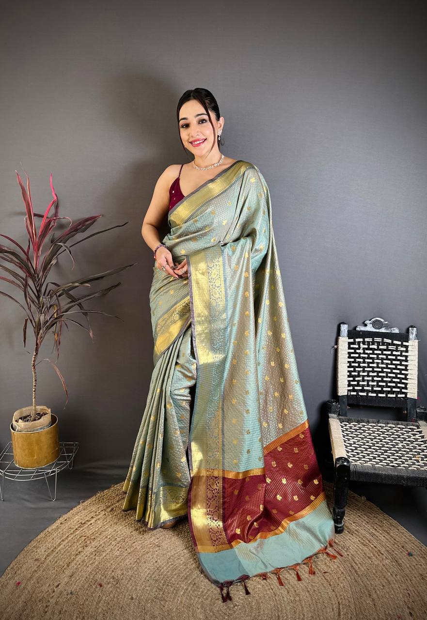 Banarasi Tissue Saree with Butti Weaving and Heavy Border