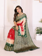 3D Multi Color Soft Satin Silk Dyed Saree with Zari Work
