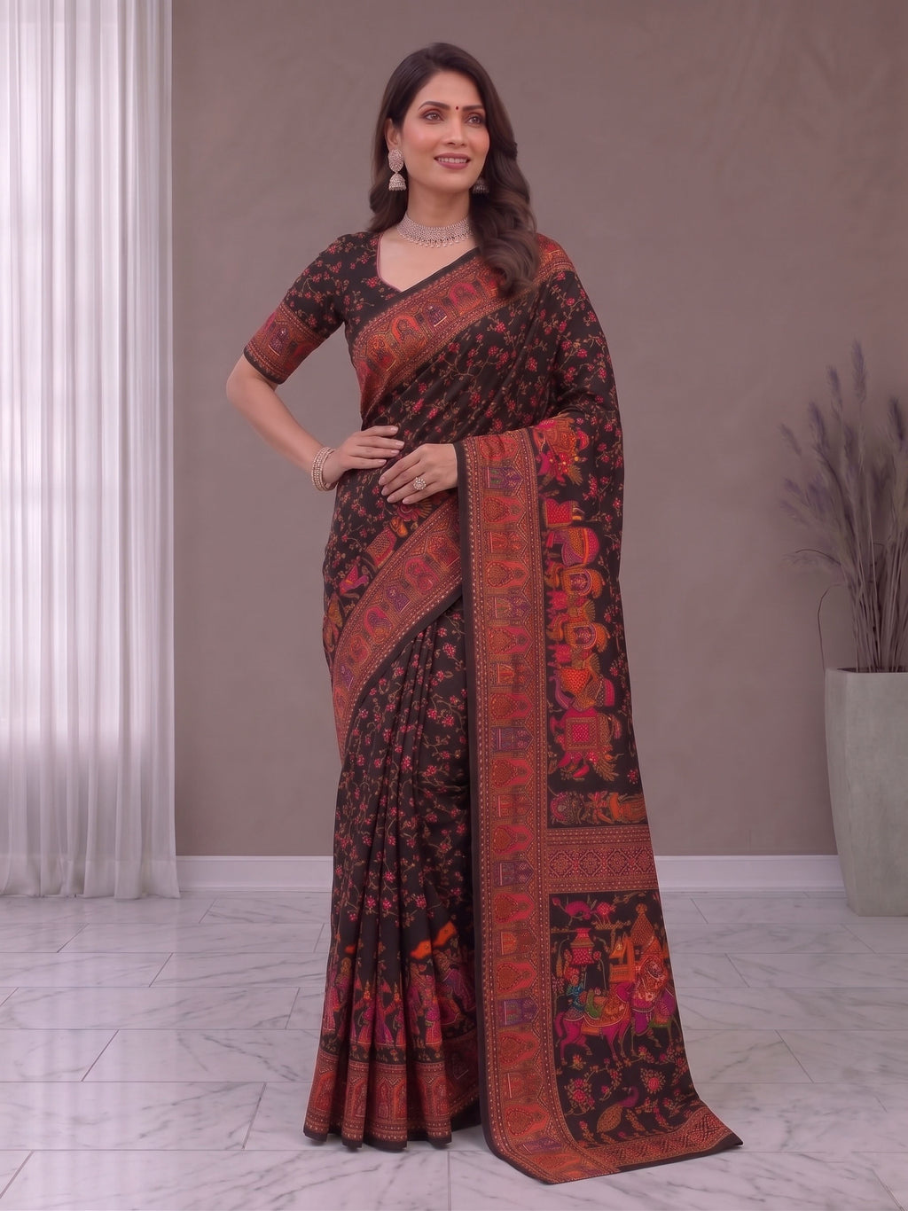 Pure Soft Pashmina Silk Saree with Kashmiri Woven Pallu