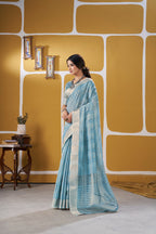 Premium Linen Cotton Silk Saree with Gold Zari Design