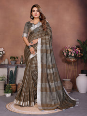 Linen Chex Weaving Saree with Jari Pallu