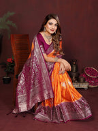 Rich Pallu and Contrast Border Satin Silk Saree
