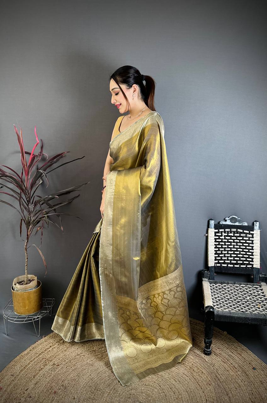 Banarasi Soft Tissue Silk Saree with Copper Zari Weaving