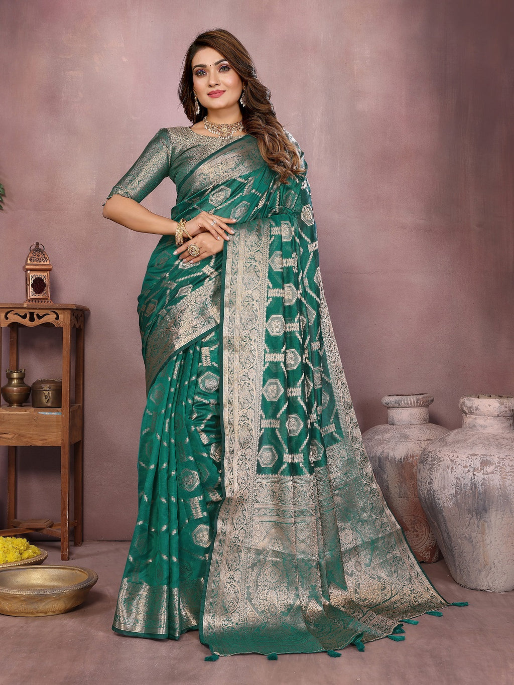 Traditional Banarasi Organza Saree with Intricate Butti Design