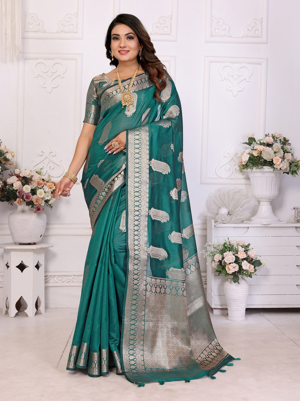 Soft Organza Silk Banarasi Saree with Butta Weaving