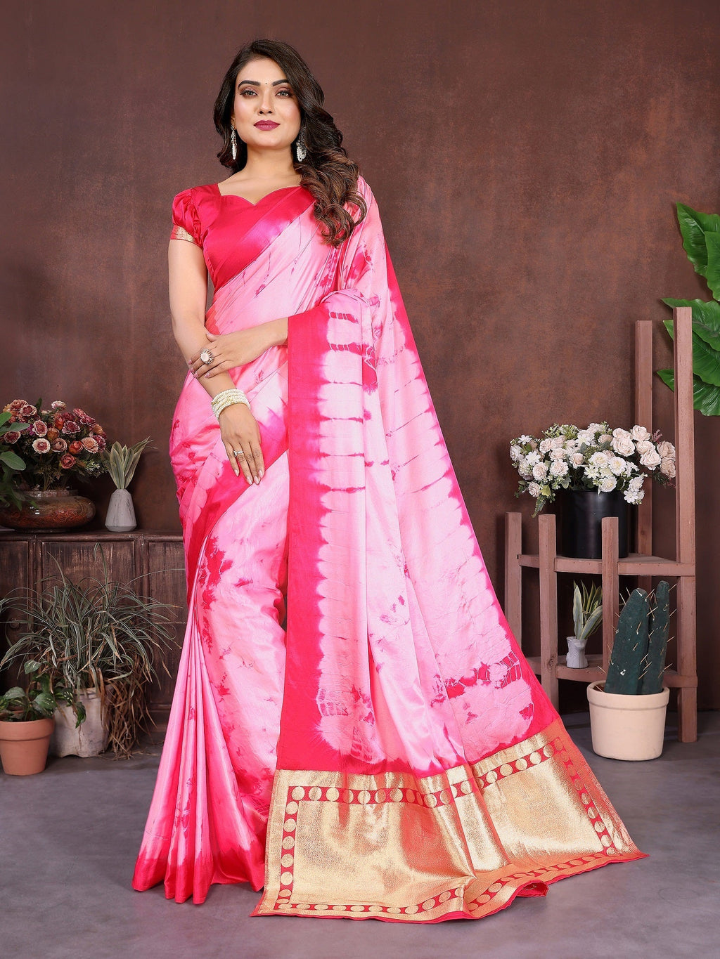 Lagdi Patta Pallu Soft Satin Silk Sibori Saree
