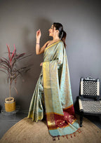 Banarasi Tissue Saree with Butti Weaving and Heavy Border