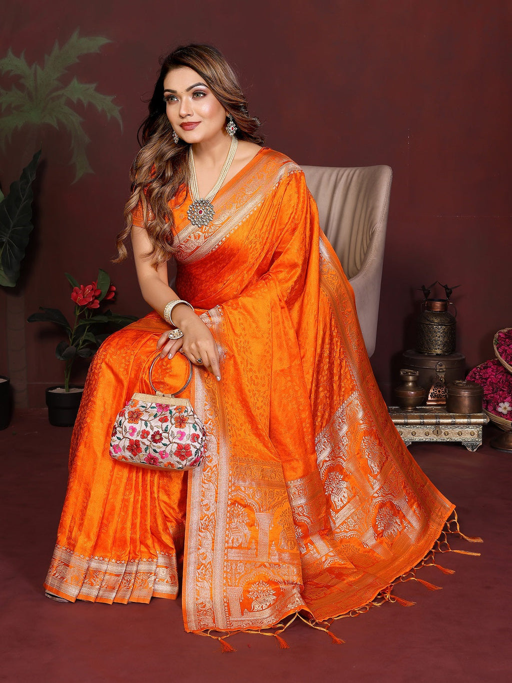 Luxury Soft Satin Silk Hand Dyed Gala Pallu Saree