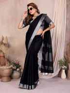 Beauty Soft Linen Cotton Saree with Silver Zari Border