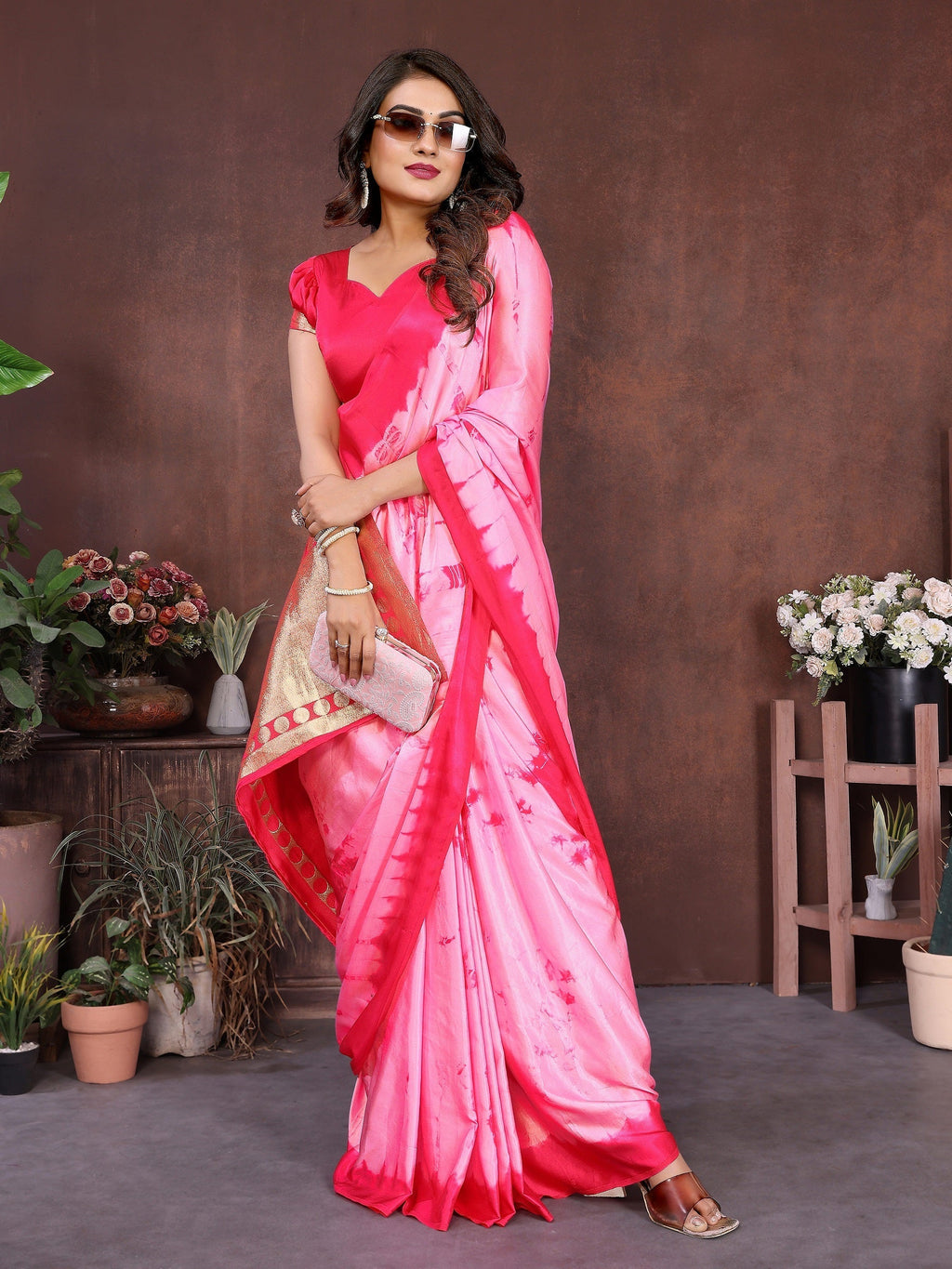 Lagdi Patta Pallu Soft Satin Silk Sibori Saree