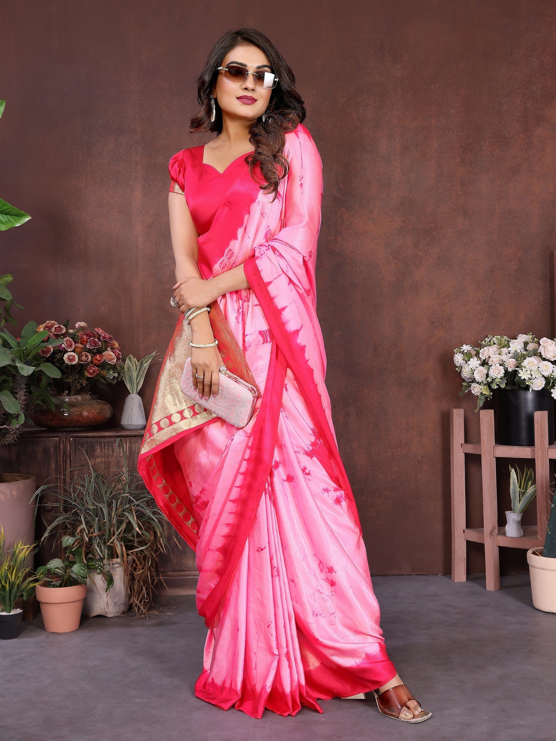 Lagdi Patta Pallu Soft Satin Silk Sibori Saree