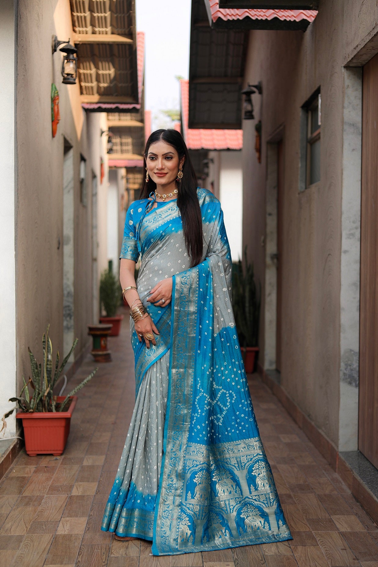 Pure Bandhej Silk Saree with Tissue Pallu