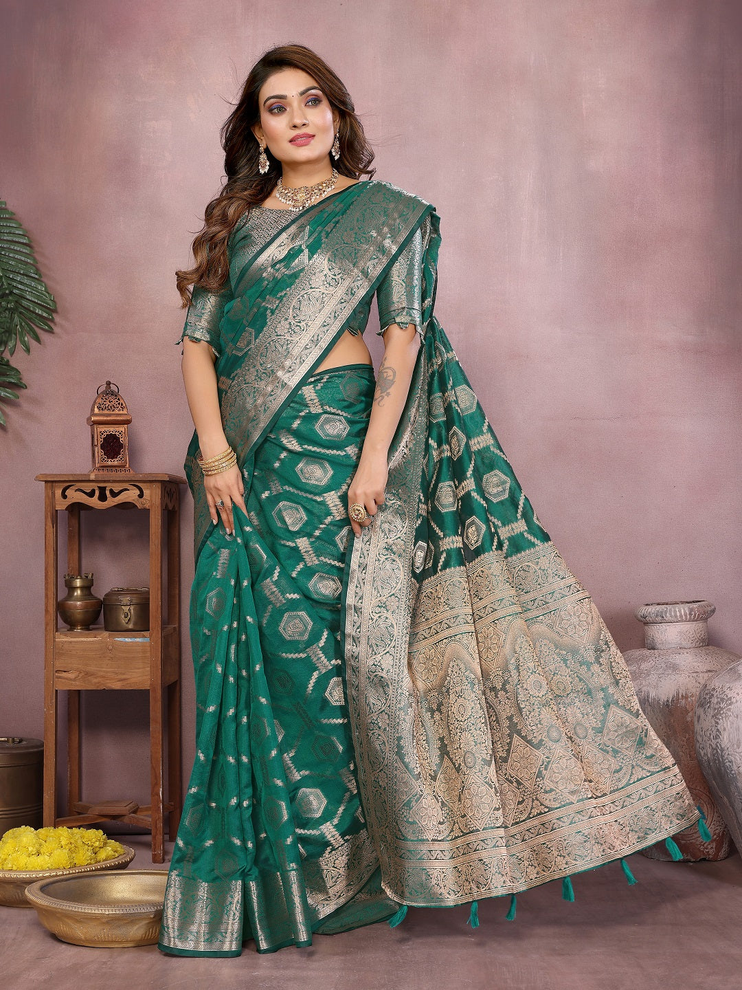 Traditional Banarasi Organza Saree with Intricate Butti Design