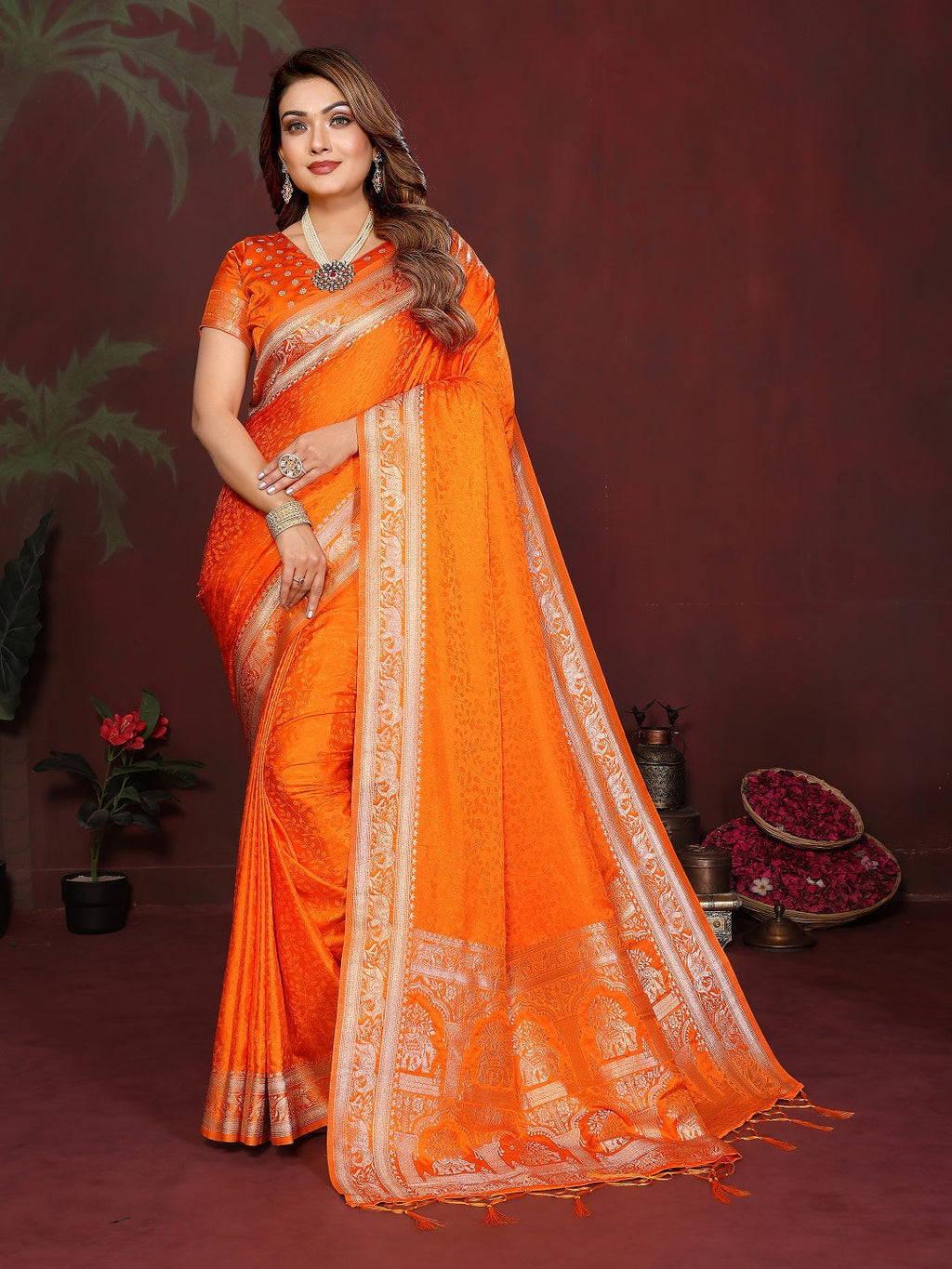 Luxury Soft Satin Silk Hand Dyed Gala Pallu Saree