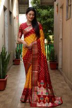 Pure Bandhej Silk Paithani Saree with Minakari Border