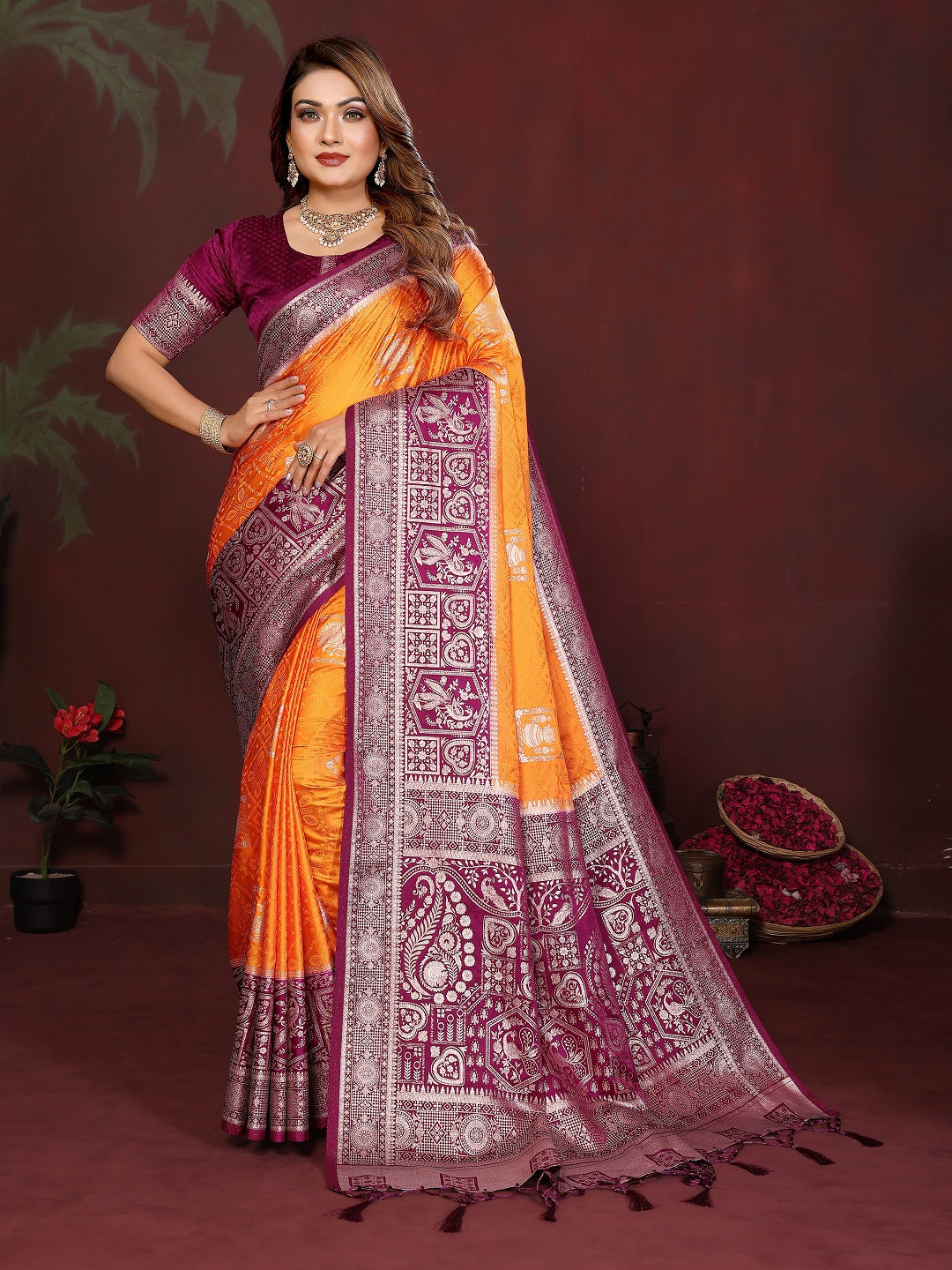Rich Pallu and Contrast Border Satin Silk Saree