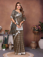 Linen Chex Weaving Saree with Jari Pallu