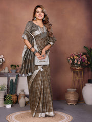 Linen Chex Weaving Saree with Jari Pallu