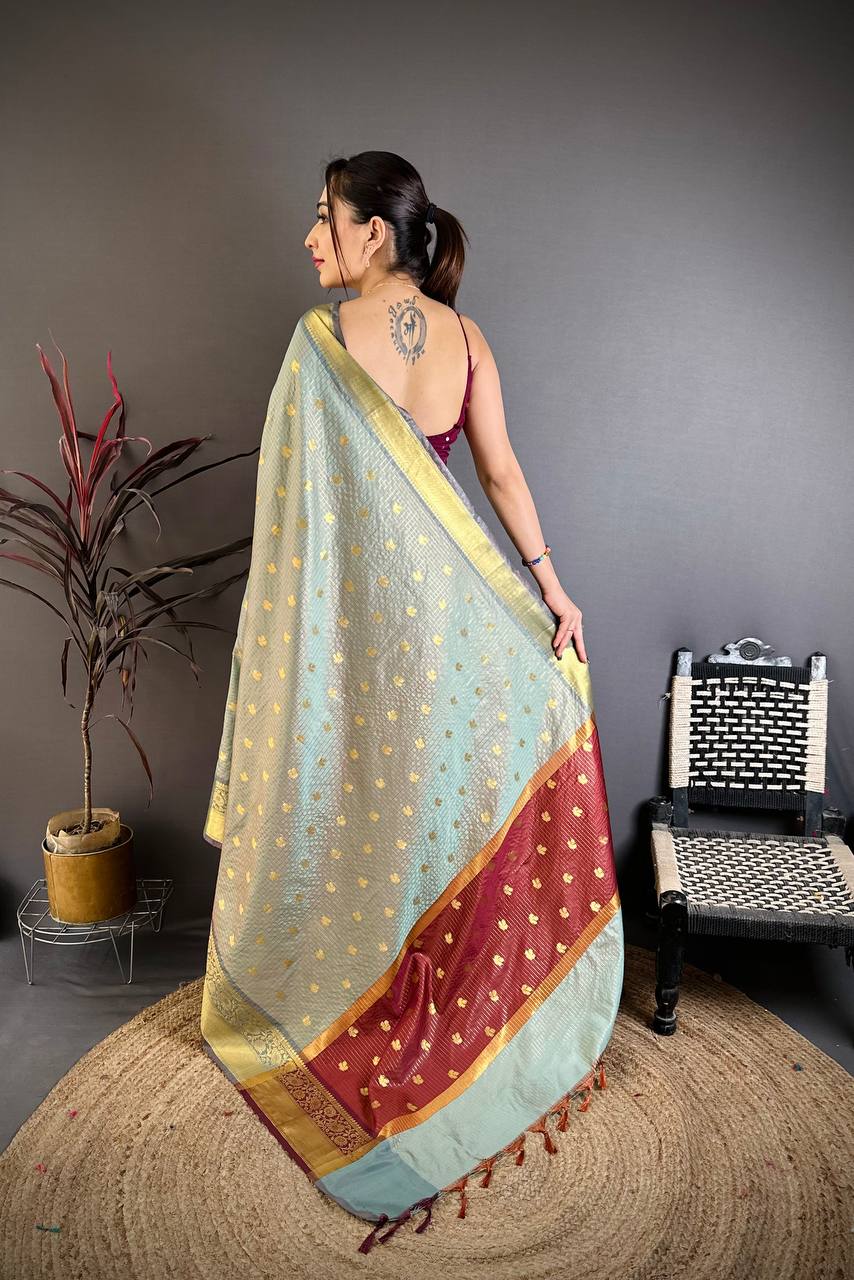 Banarasi Tissue Saree with Butti Weaving and Heavy Border