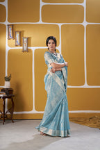 Premium Linen Cotton Silk Saree with Gold Zari Design