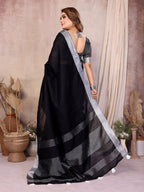Beauty Soft Linen Cotton Saree with Silver Zari Border