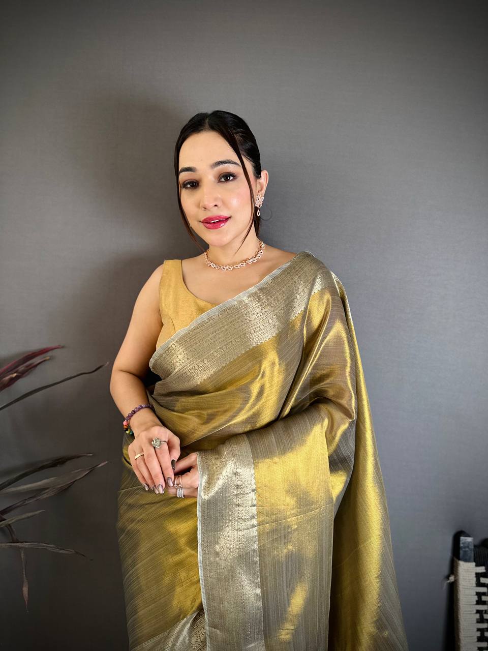Banarasi Soft Tissue Silk Saree with Copper Zari Weaving