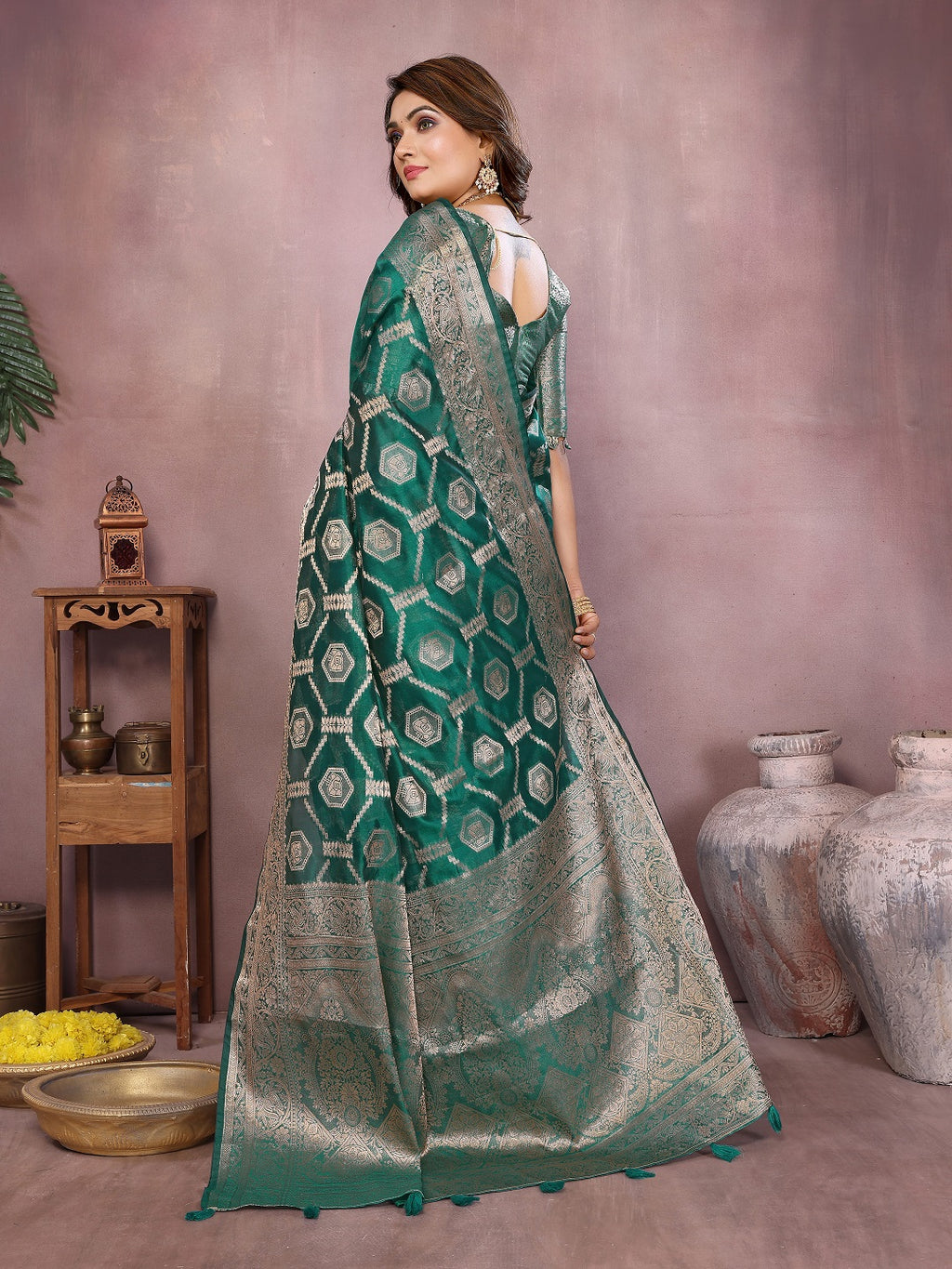 Traditional Banarasi Organza Saree with Intricate Butti Design