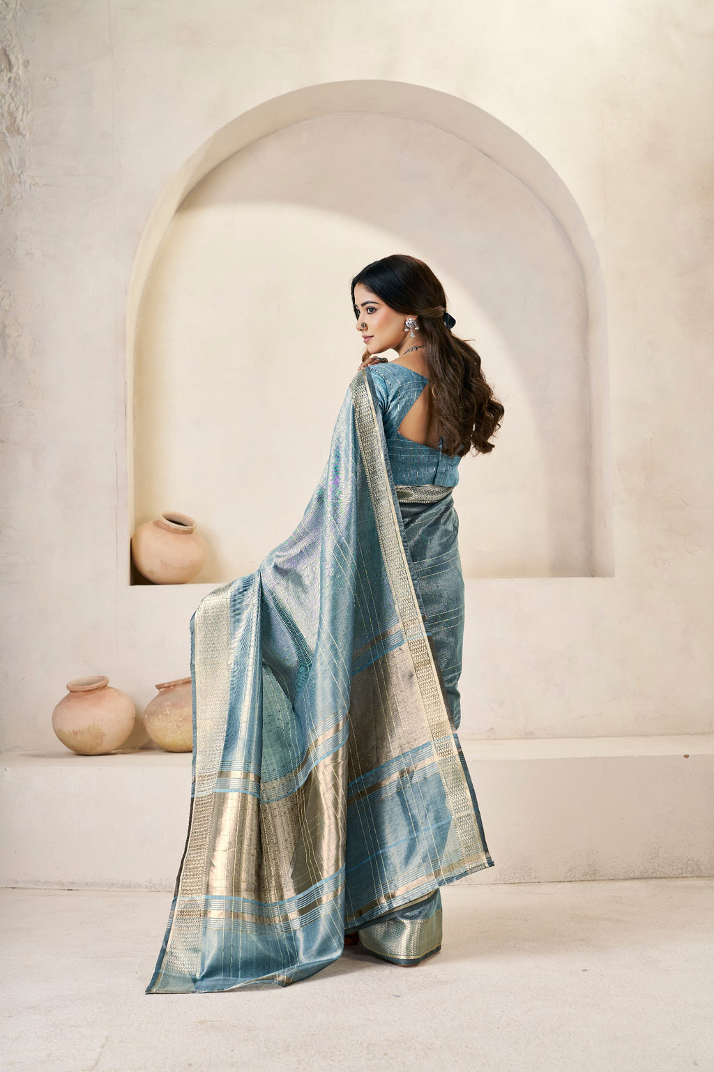 Designer Gold Zari With Soft Linen Cotton Silk Saree