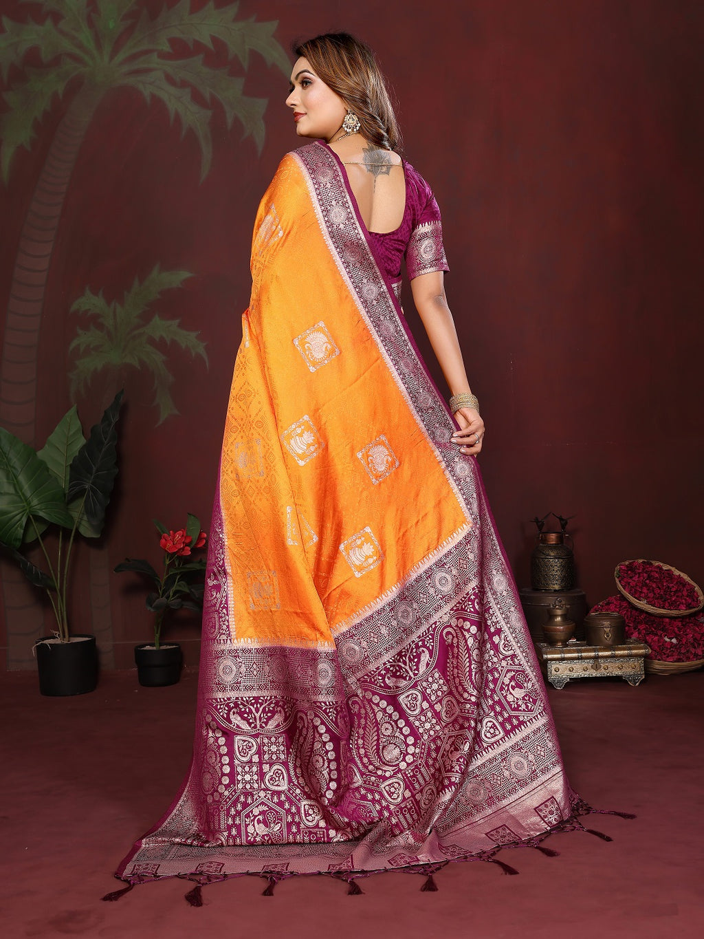 Rich Pallu and Contrast Border Satin Silk Saree