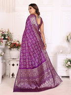 Bandhej Print Soft Satin Silk Saree with Zari Border