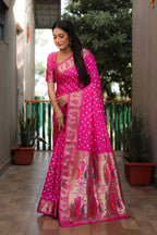Dola Soft Silk Bandhej Paithani Saree with Zari Butti