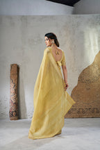 Rich Gold Zari Weaving Soft Linen Cotton Silk Saree