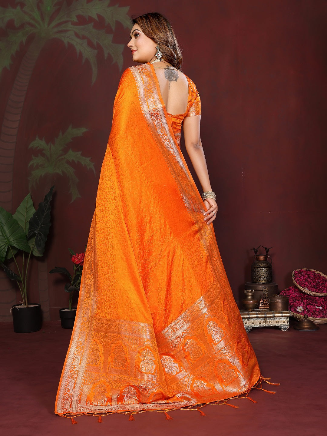 Luxury Soft Satin Silk Hand Dyed Gala Pallu Saree