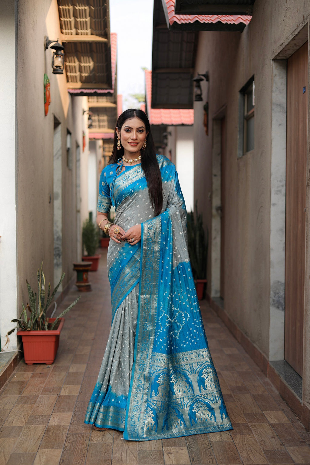 Pure Bandhej Silk Saree with Tissue Pallu