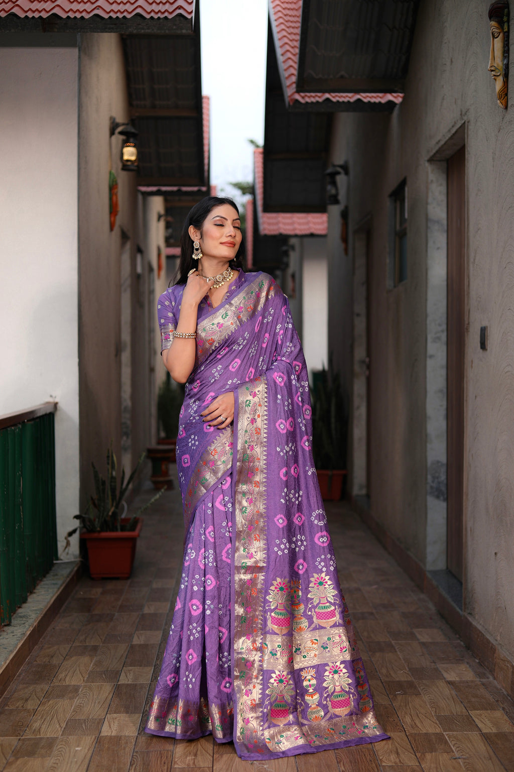Pure Bandhej Silk Saree with Matka Border