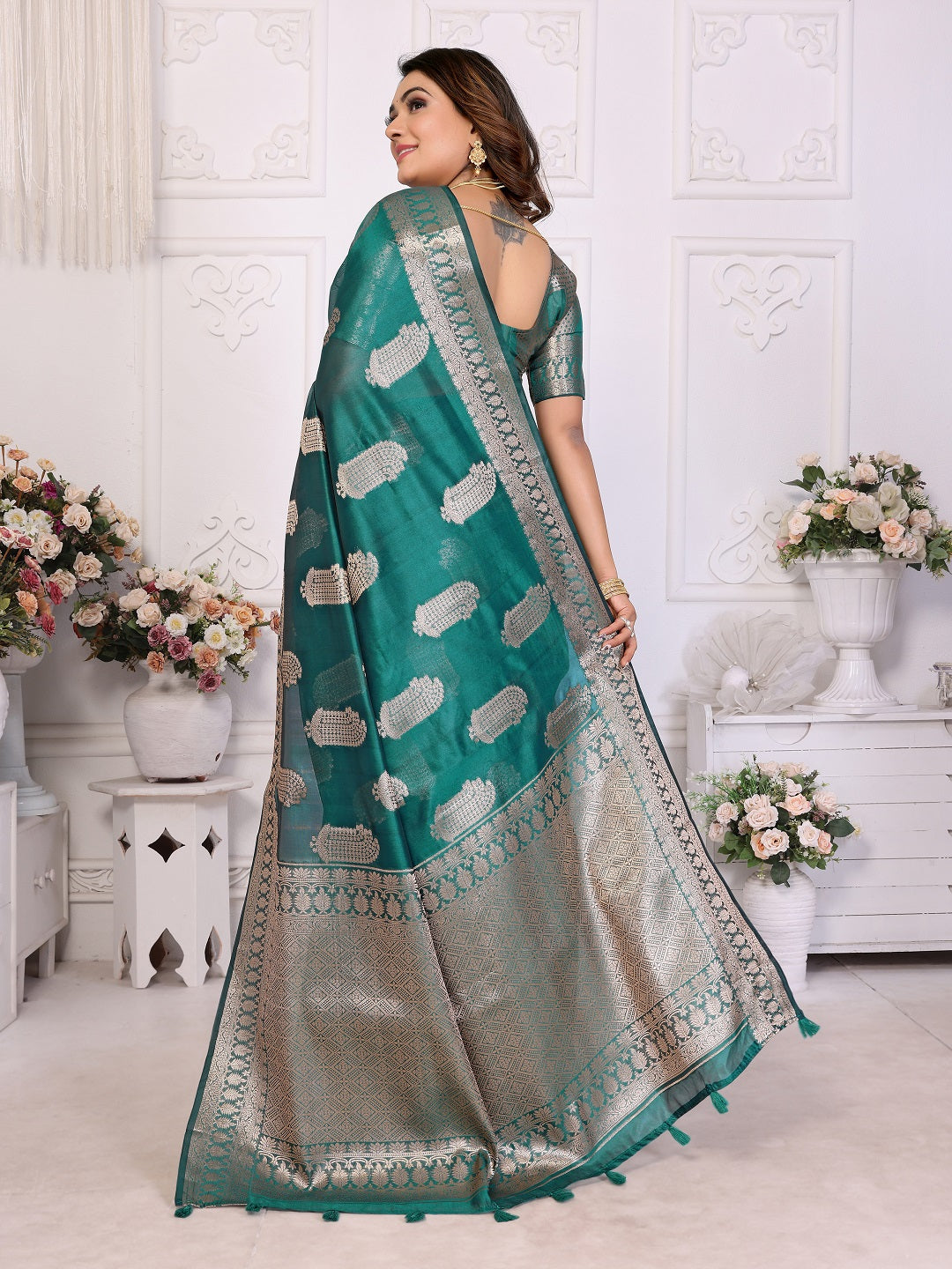 Soft Organza Silk Banarasi Saree with Butta Weaving