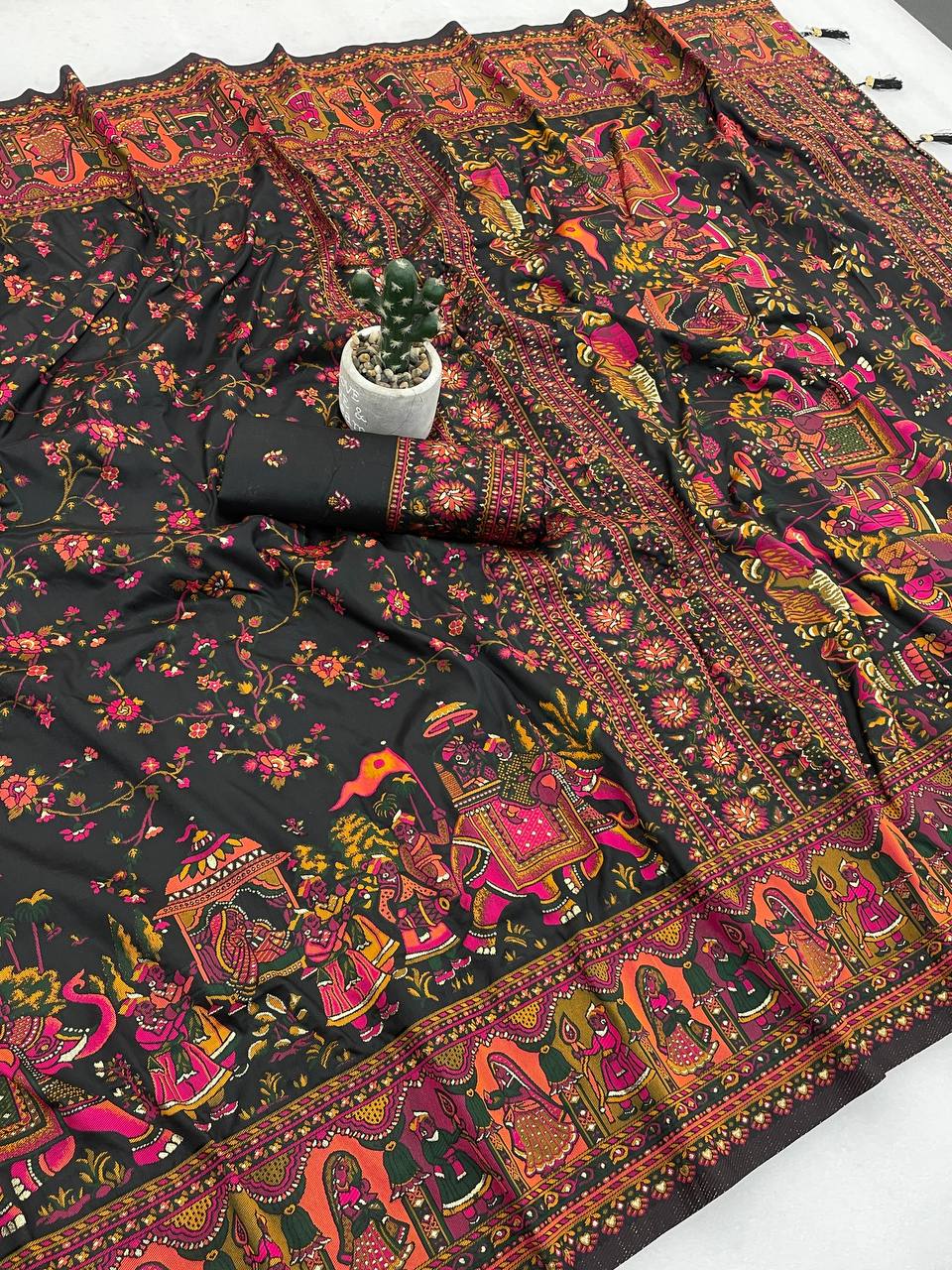 Pure Soft Pashmina Silk Saree with Kashmiri Woven Pallu