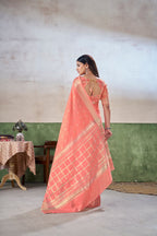 Party Wear Gold Zari Soft Linen Cotton Silk Saree