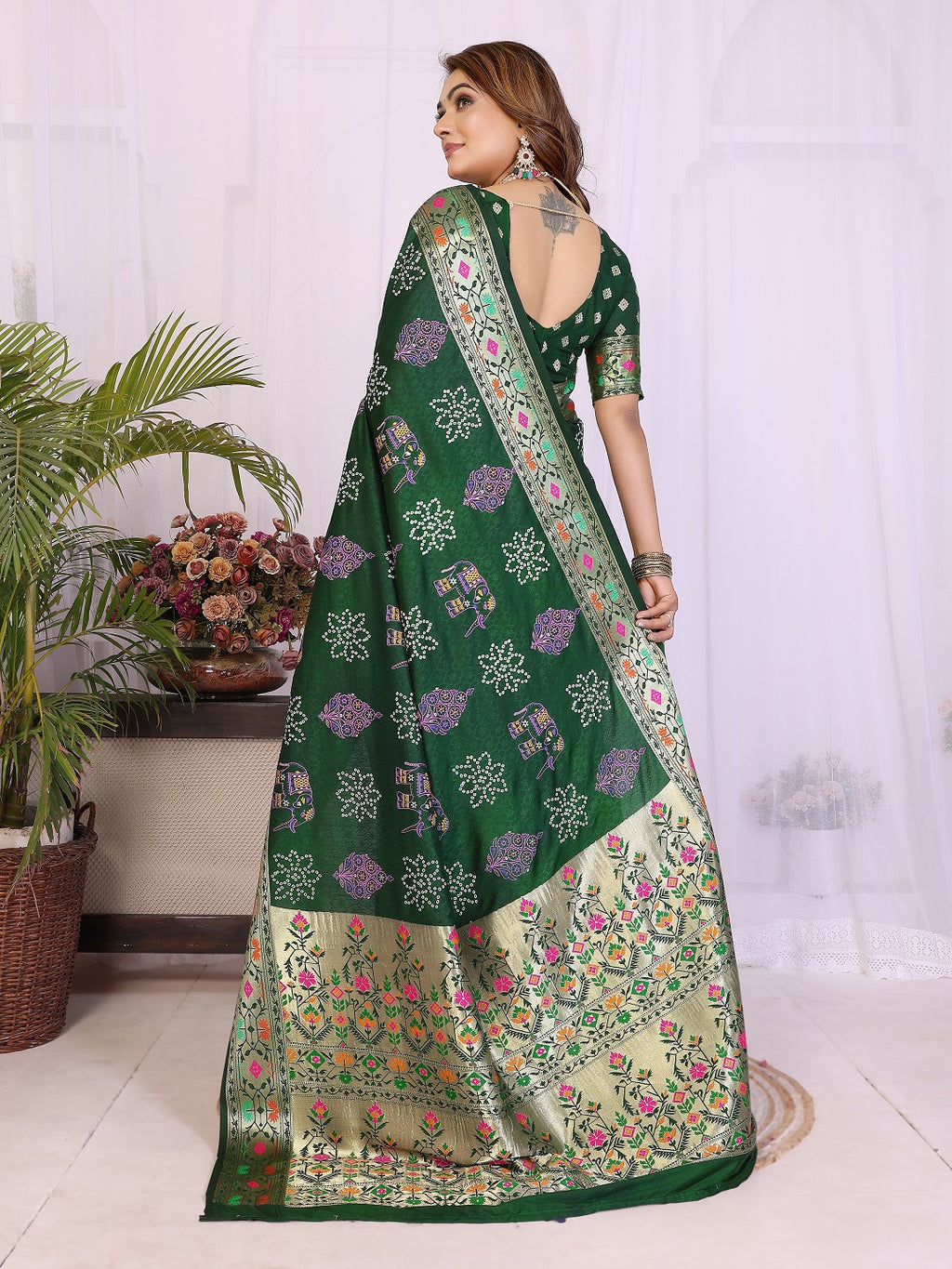Dola Silk Bandhej Khadi Print Saree with Kanchi Border