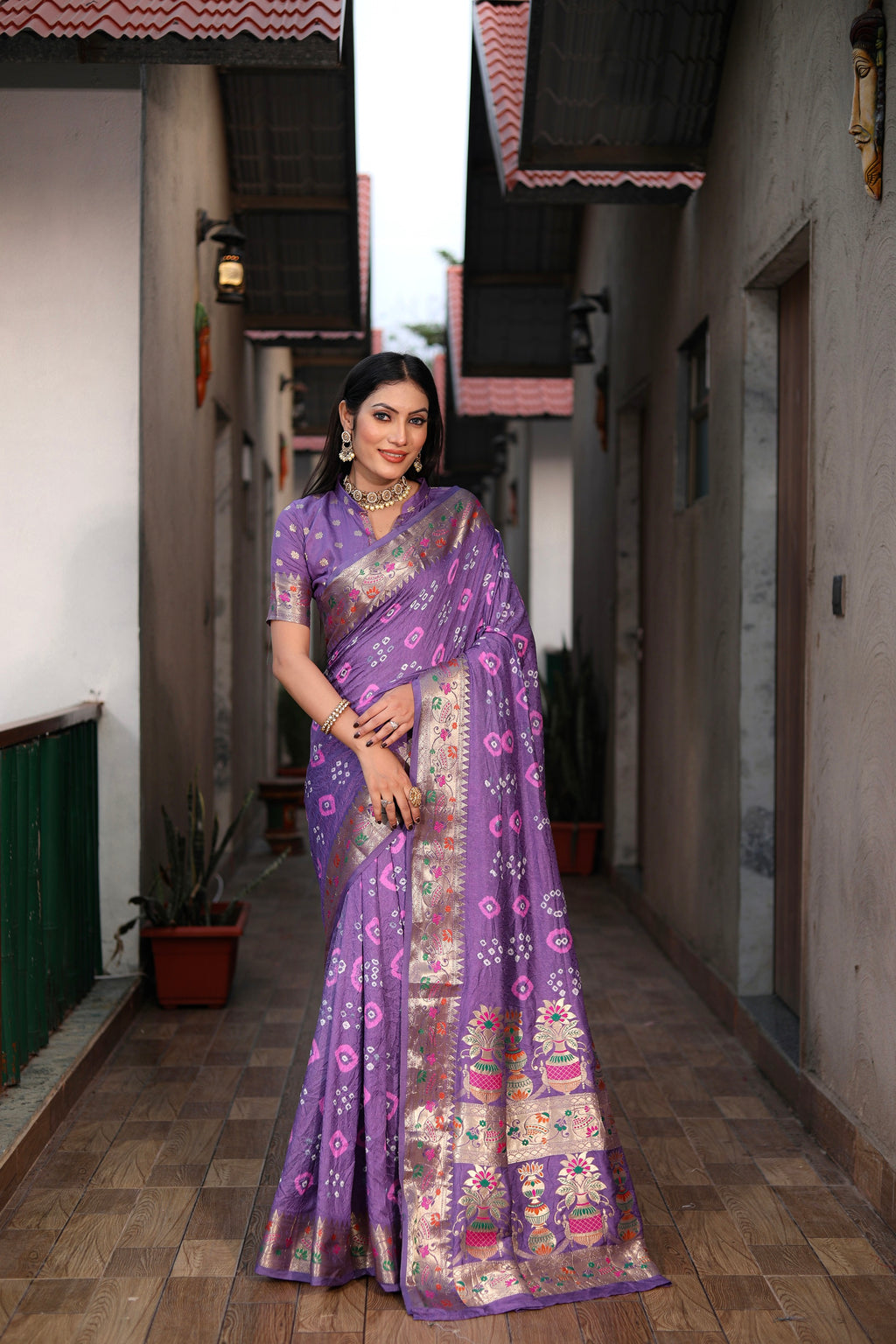 Pure Bandhej Silk Saree with Matka Border