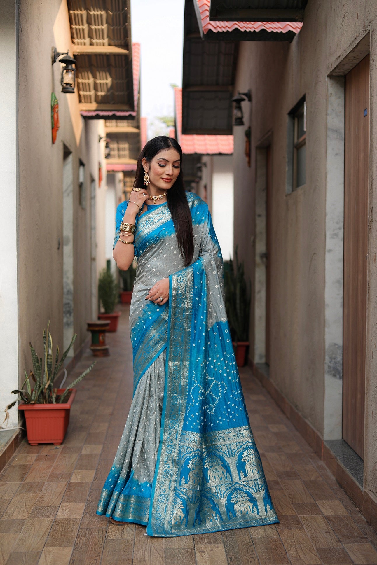 Pure Bandhej Silk Saree with Tissue Pallu
