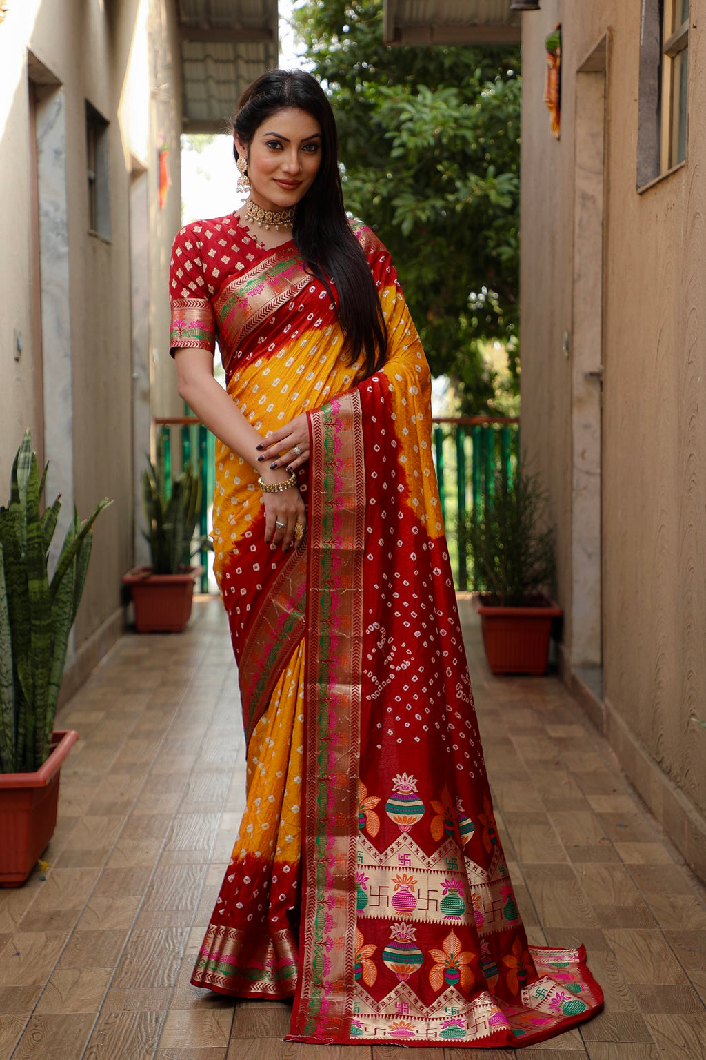 Pure Bandhej Silk Paithani Saree with Minakari Border